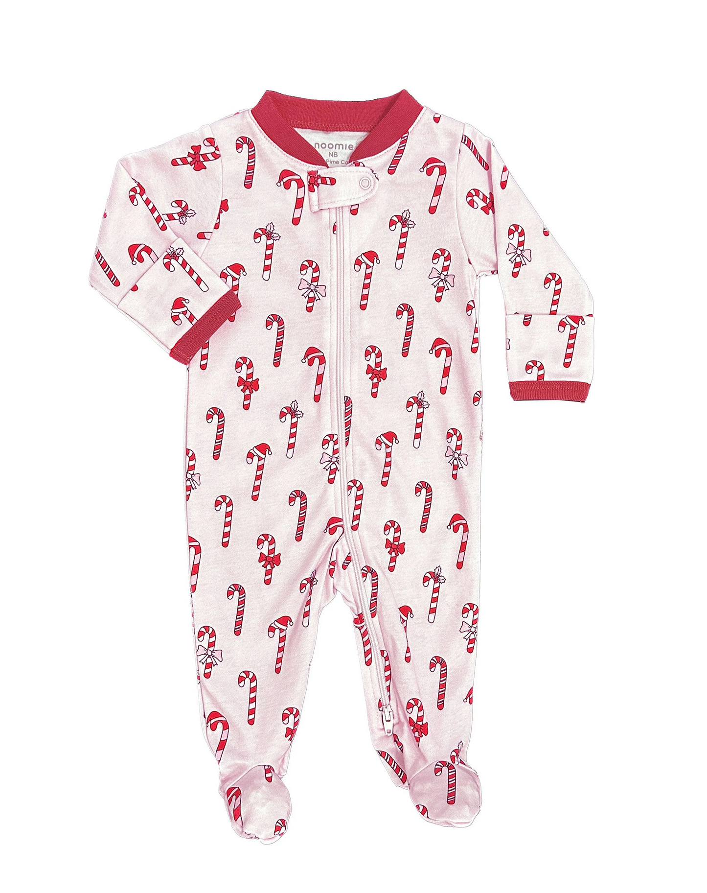 Noomie Zipper Footie Pink Candy Canes