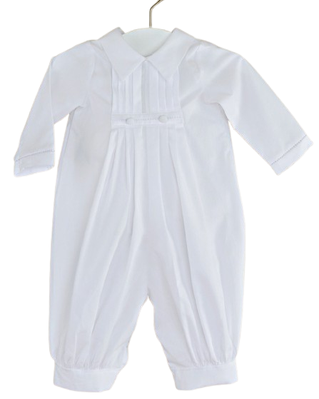 BAUTIZO 100% COTTON PLEATED COVERALL W/ENTRE-DEUX TRIM AND HAT