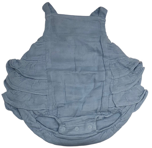 Angel Dear Solid Muslin Soft Chambray Ruffle Sunsuit